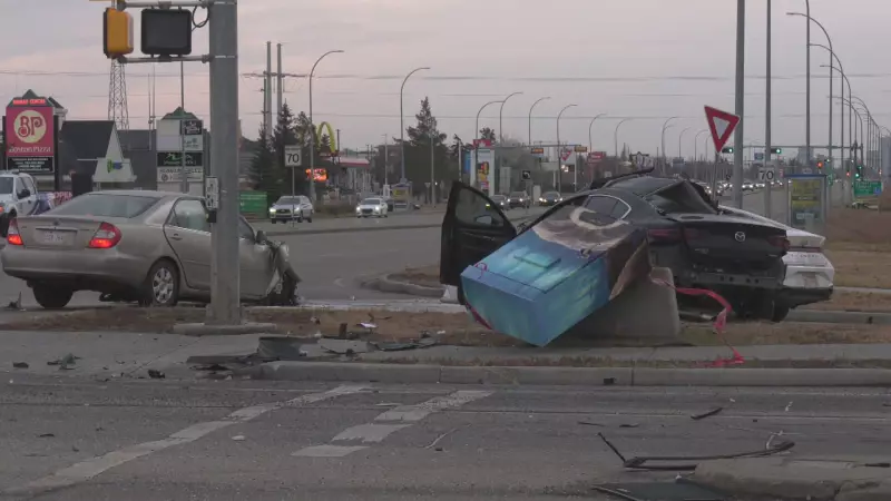 3-Car Crash in North Edmonton Sends Woman to Hospital with Life-Threatening Injuries