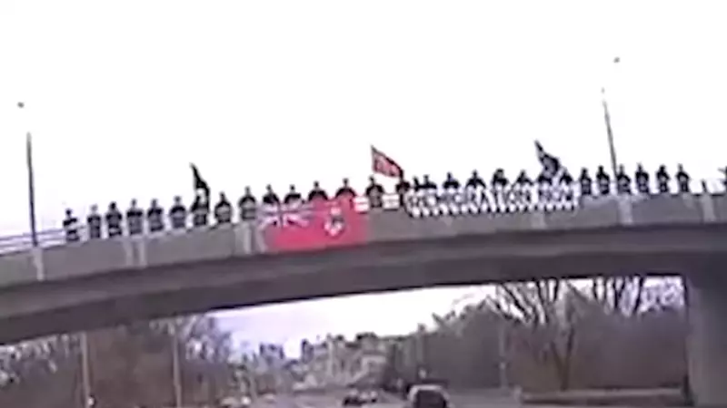 Alleged White Nationalist Group Demonstrates on London, Ontario Bridge