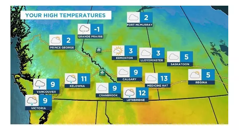 Calgary's Mild Week: Cloudy Skies with Rain and Snow Possible Tuesday