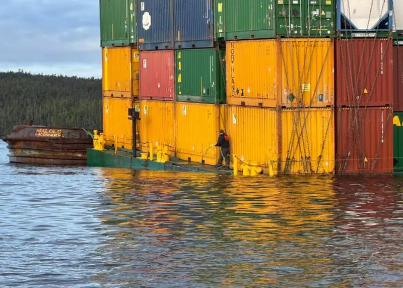 Cargo Unloaded from Sinking Barge Near Bella Bella, B.C.