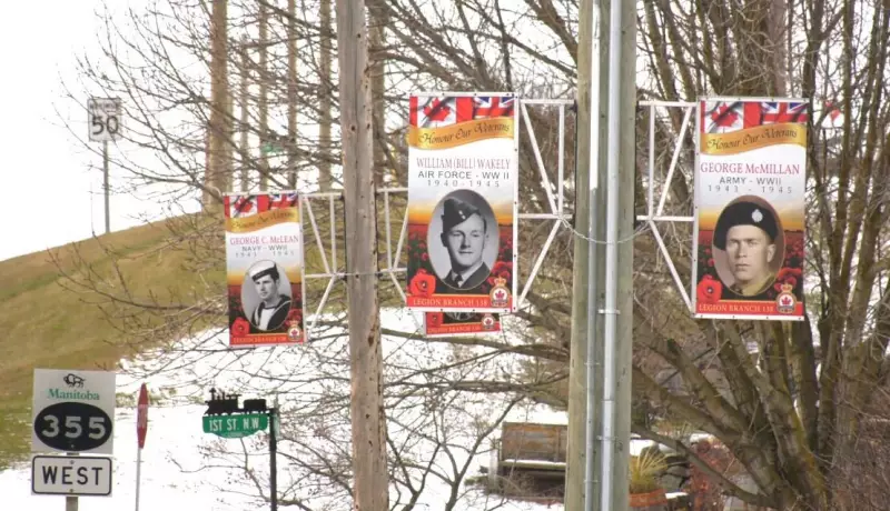 Minnedosa's 73 Veteran Banners Create Poppy Tribute on Remembrance Day 2025