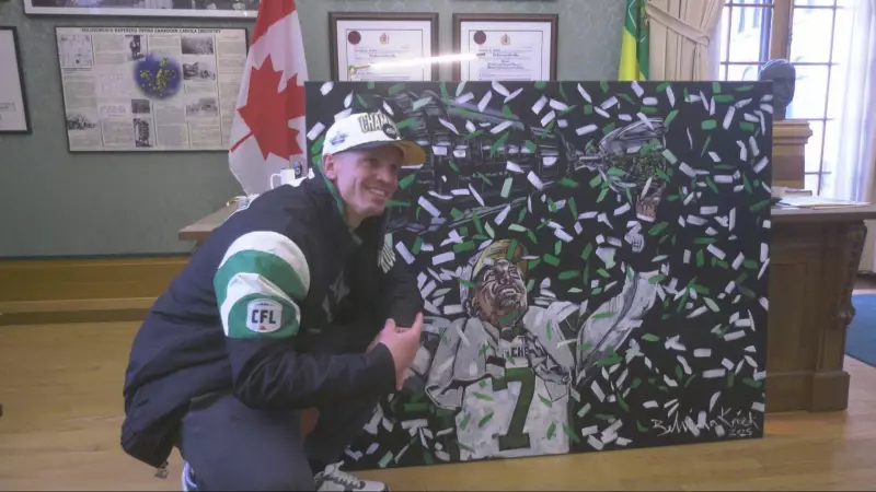 Riders QB Trevor Harris Honoured with Grey Cup Victory Painting