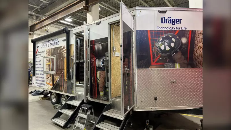 Cambrian College Fire Students Train in Dark, Confined Trailer Maze