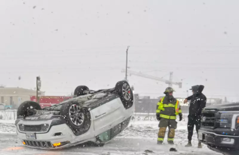 Car Flips on Highway 400 in Innisfil Amid Heavy Snowfall