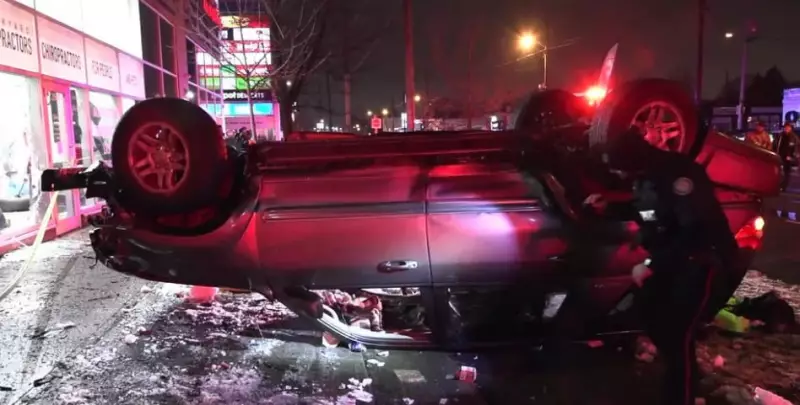 Driver Flees After Multi-Vehicle Crash Flips Car in Toronto's West End