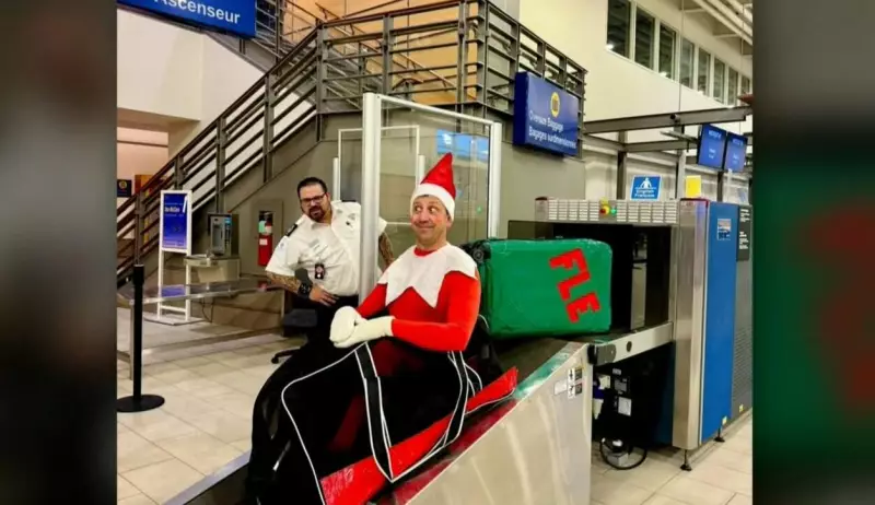 Festive Elf Spreads Holiday Cheer at Moncton Airport During Busy Travel Season