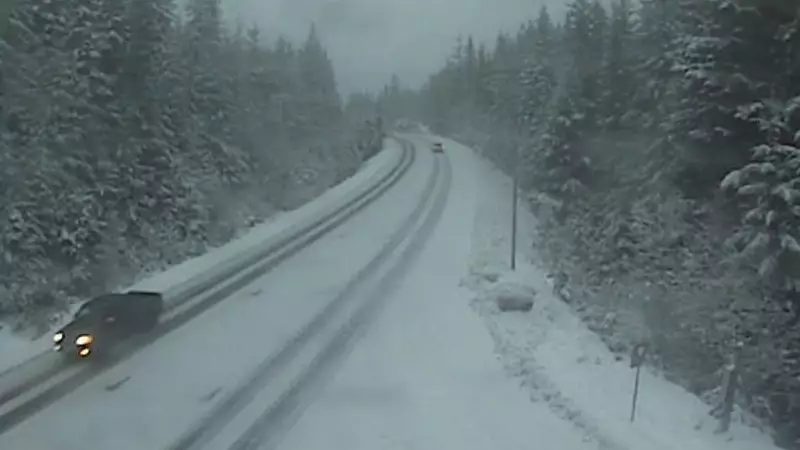 Snowfall Warning Issued for Sea to Sky Highway Near Whistler on Christmas Eve