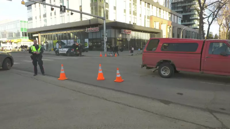 Pedestrian Seriously Injured in Edmonton Pickup Collision, 112 St. Blocked