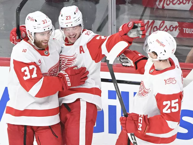 Red Wings Shut Out Canadiens 4-0 in Montreal Behind DeBrincat, Gibson