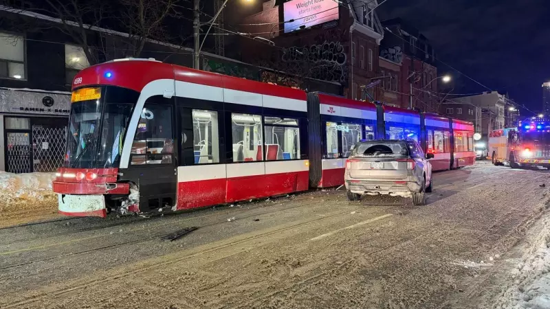 Two Hospitalized After Vehicle and Streetcar Collide on Queen Street West in Toronto
