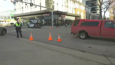 Pedestrian Seriously Injured in Edmonton Pickup Collision, 112 St. Blocked