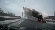 Transport Truck Fire on Hwy 7/8 in Kitchener: Dashcam Captures Blazing Wheel