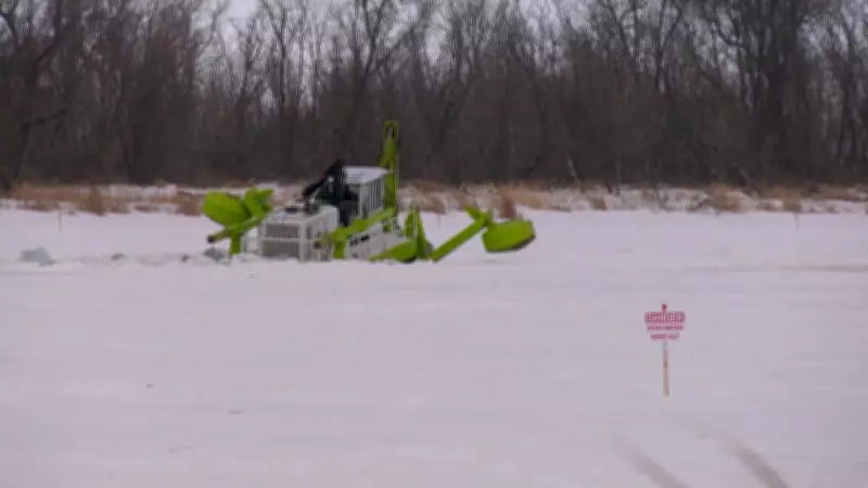 Amphibex Ice-Breaking Machines Deployed on Red River to Prevent Spring Flooding