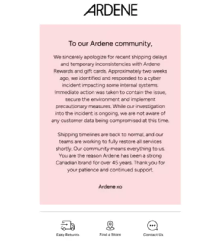 Ardene Cyber Incident: Canadian Fashion Retailer Works to Restore Services