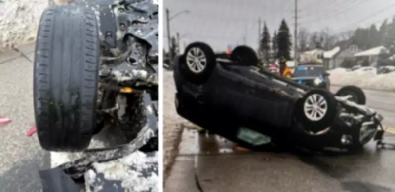 Bald Tires Blamed for Single-Vehicle Rollover on Barrie Road After Snowbank Collision