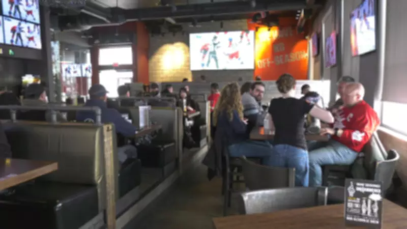 Downtown Edmonton Sports Bar Buzzing with Olympic Hockey Morning Crowd