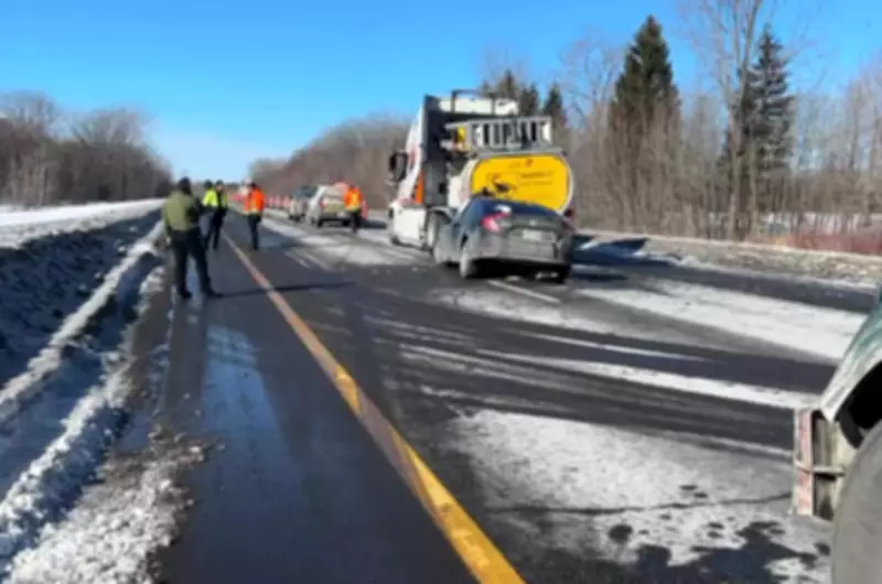 Driver Hospitalized After Collision with Jackhammer Truck on Quebec Highway 40