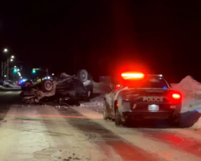 Driver Hospitalized After Vehicle Rolls Over from Snowbank Impact in Barrie