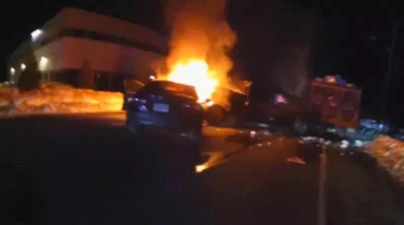 Massachusetts Police Officer's Body Camera Captures Dramatic Rescue from Burning Truck