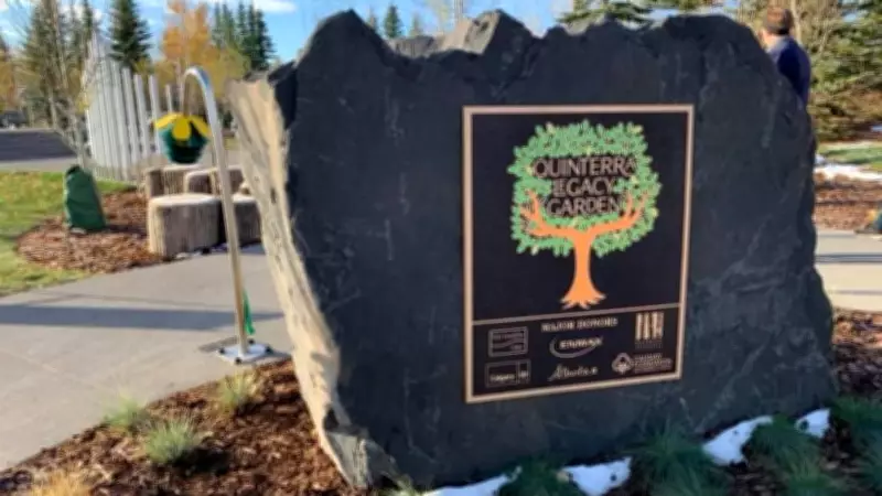 Memorial Plaque for Brentwood 5 Victims Stolen from Calgary's Quinterra Legacy Garden