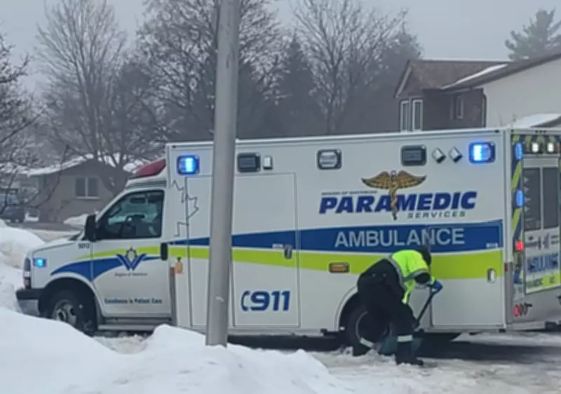 Paramedic Forced to Dig Out Ambulance Stuck in Heavy Snowfall