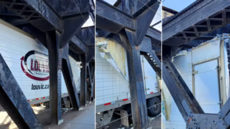 Semi Truck Gets Wedged Inside Edmonton's High Level Bridge, Causing Disruption