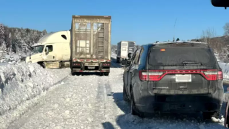Tractor-Trailer Jackknifes on Highway 11, Narrowly Misses OPP Cruiser in Northern Ontario