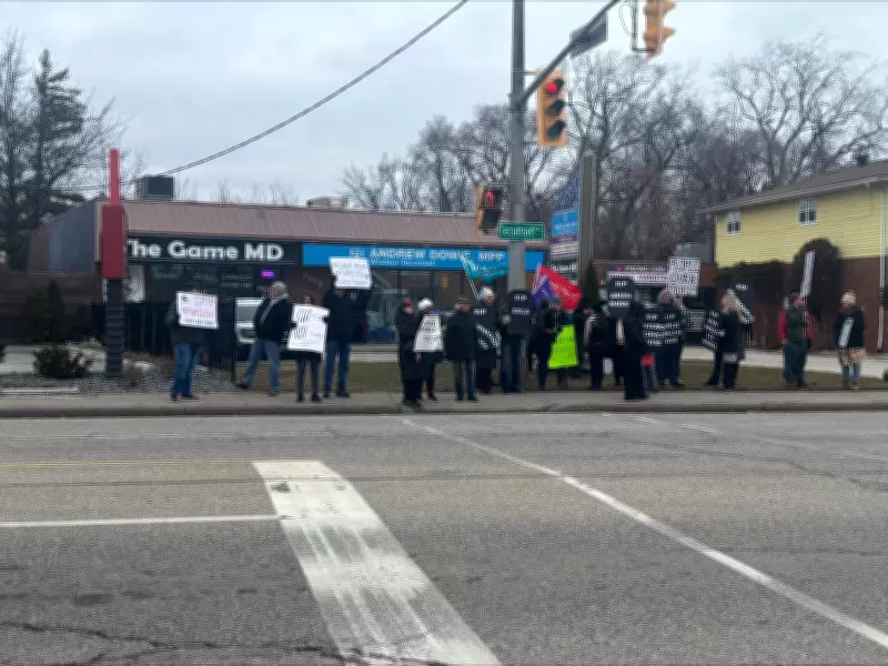 Windsor-Essex Residents Protest Ford Government Policies Outside MPP's Office