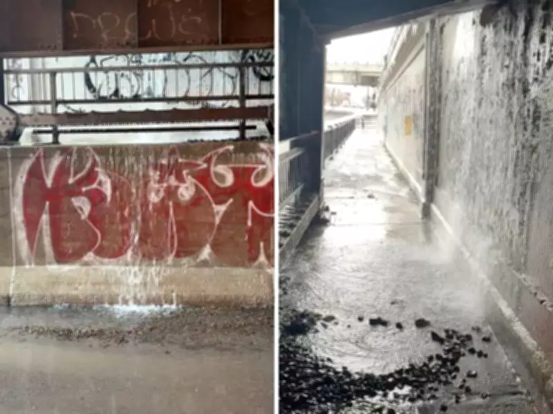 Burst Pipe Causes Flooding Under Van Horne Overpass in Montreal