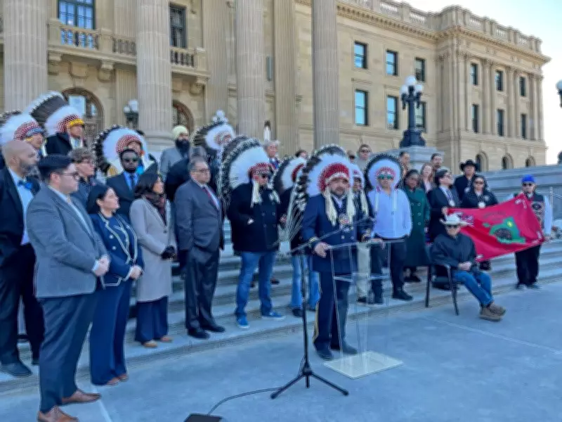 First Nations Leaders Rally at Alberta Legislature to Demand UCP Denounce Separatism