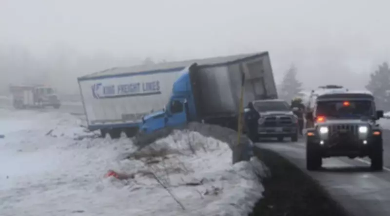 Highway 101 Reopens After Tractor Trailer Crash Near Falmouth, Nova Scotia