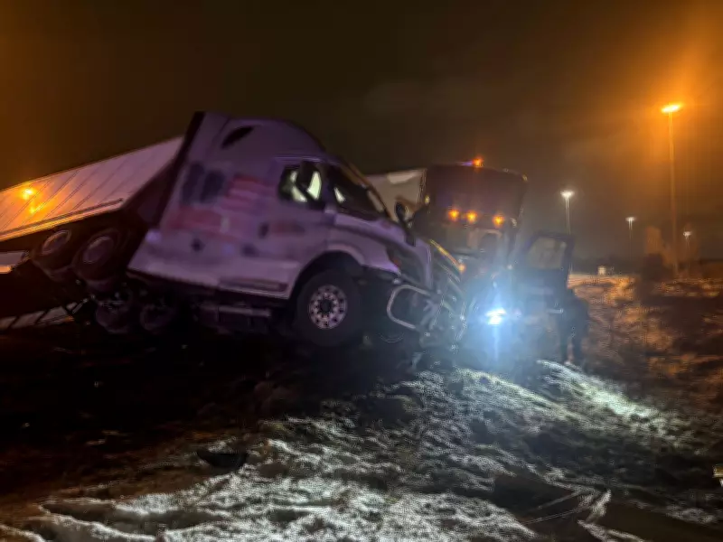 Icy Highway 401 On-Ramp Shut Down After Two Transport Trucks Collide in Cambridge