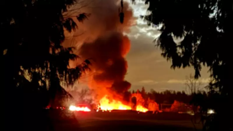 No Injuries Reported After Major Barn Fire in Langley Township