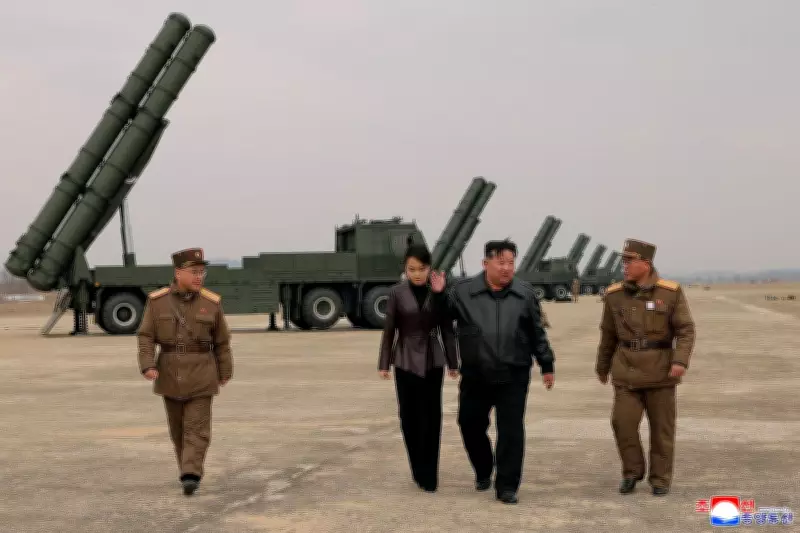 North Korean Leader Kim Jong Un Oversees Rocket System Test with Daughter