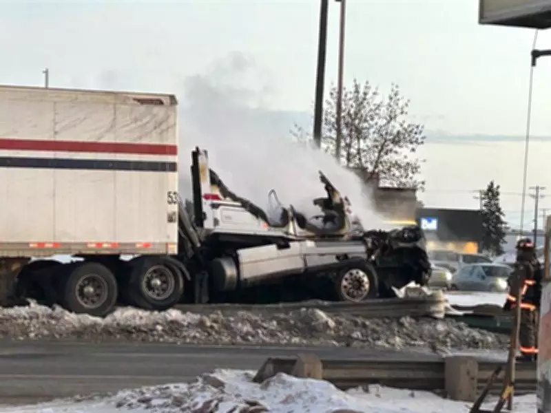 Semi-Truck Fire on Circle Drive Causes Traffic Disruption in Saskatoon