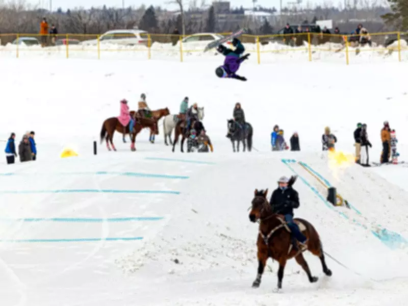 Skijoring Thrills Saskatoon: Horses, Snowboards and Flames Ignite Optimist Hill