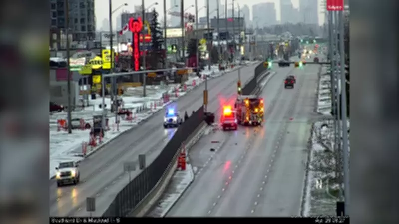 1 hospitalized after vehicle collides with pole in south Calgary