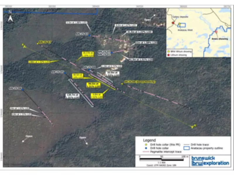 Brunswick Exploration Discovers 90.5 Meters at 1.31% Li2O at Anatacau Lithium Project