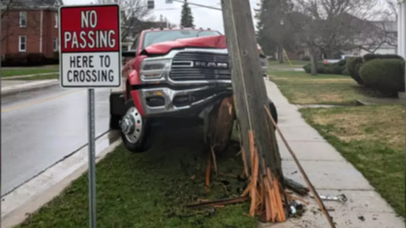 Flatbed Truck Collides with Utility Pole in Tavistock; No Injuries Reported