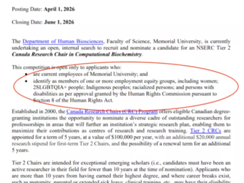 Memorial University Job Postings Exclude White Men in Equity Hiring Push