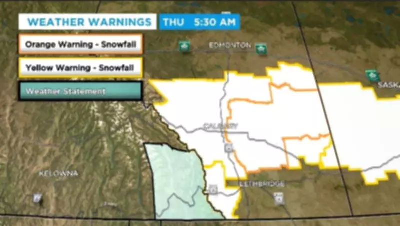 Orange Snowfall Warnings Issued East of Calgary, Up to 40 cm Possible