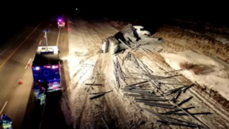 Semi-Truck Carrying Piping Crashes on Highway 1 Near Whitewood, Fire Department Responds