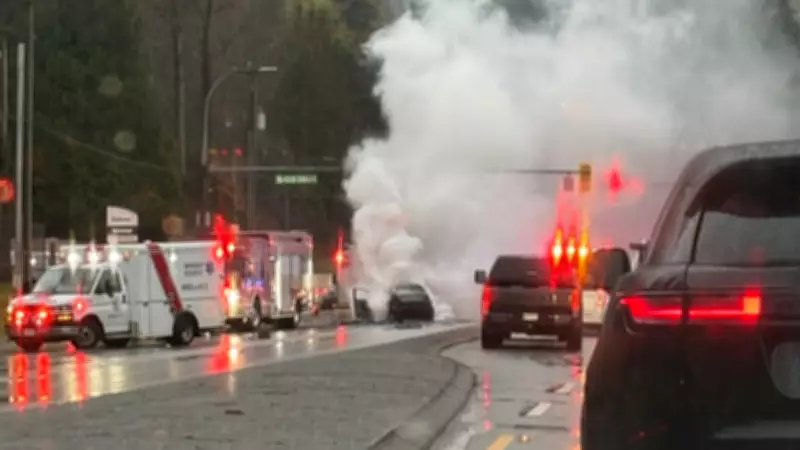 Serious Burnaby Crash Sends Two to Hospital, Closes Barnet Highway