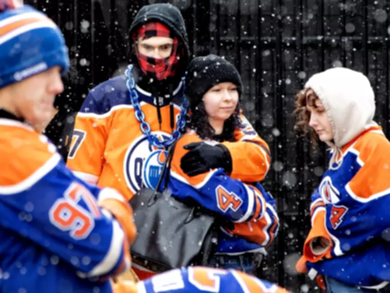 Spring Blizzard Won't Stop Oilers Fans from ICE District Festivities