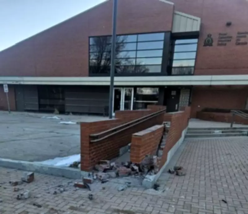 Stolen Taxi Crashes into Dauphin RCMP Detachment, Damaging Wheelchair Ramp