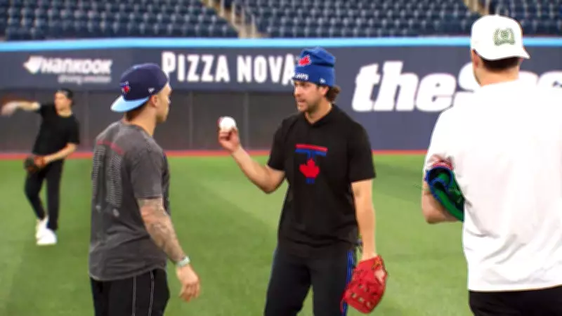 Toronto Maple Leafs Play Catch with Blue Jays at Rogers Centre Ahead of Twins Game