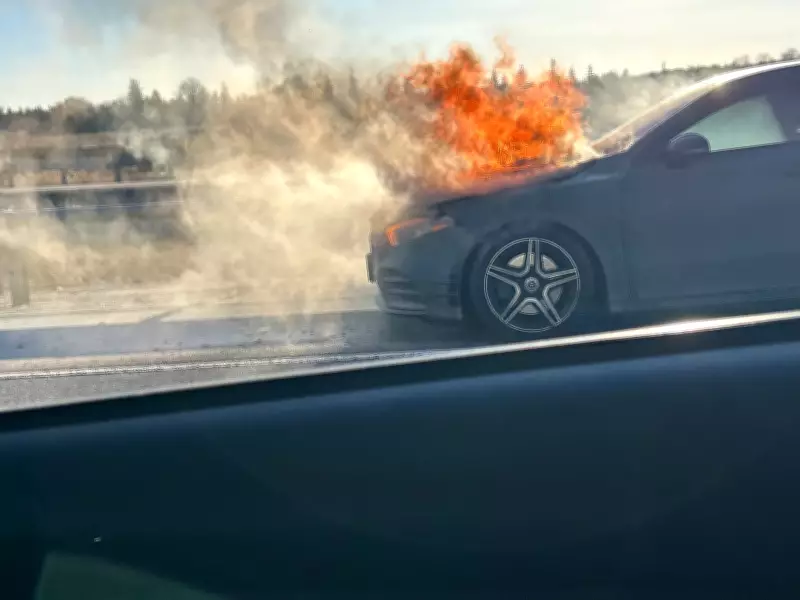 Vehicle Engulfed in Flames on Highway 400 in Bradford, Ontario