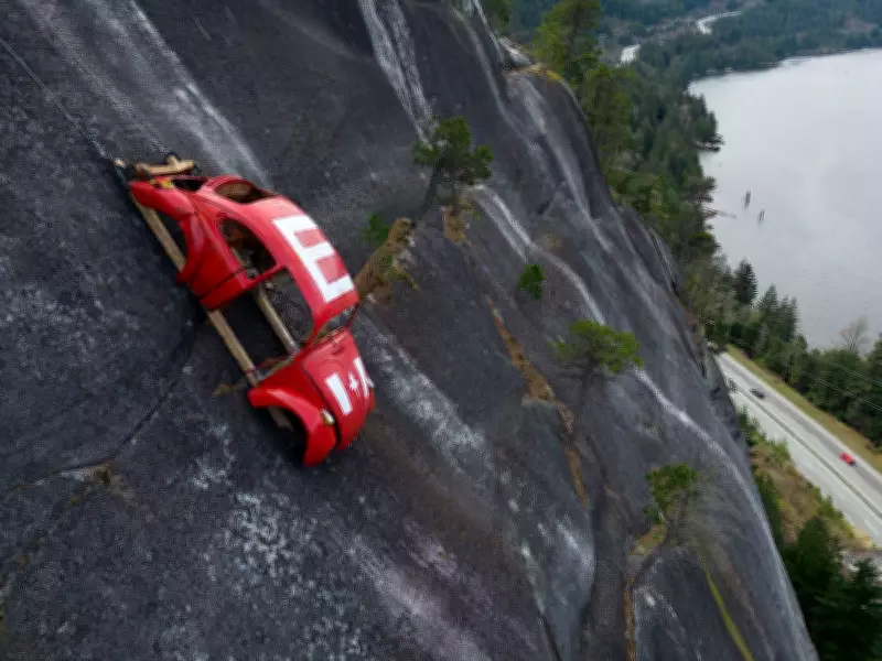 VW Beetle Dangles from Stawamus Chief Cliff: B.C. Parks Considers Legal Action