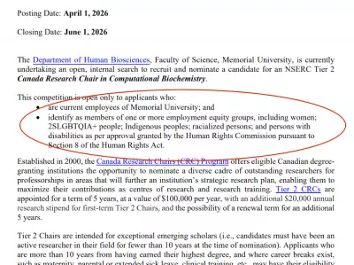 Memorial University Job Postings Exclude White Men in Equity Hiring Push