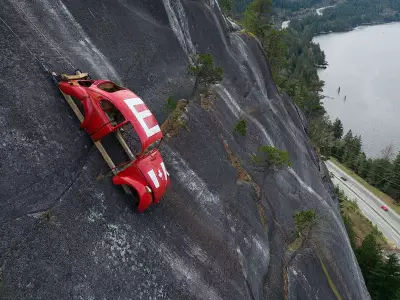VW Beetle Dangles from Stawamus Chief Cliff: B.C. Parks Considers Legal Action